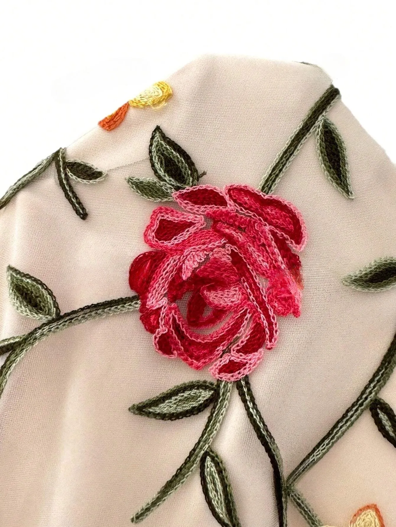 Essnce Women's Floral Embroidered Mesh Halter Neck Blouse