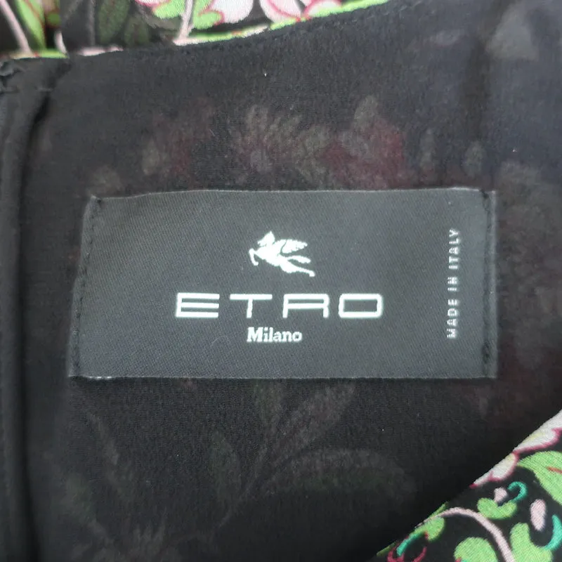 Etro Zodiac Halter Gown Black Floral Print Chiffon Size 44 Sleeveless Maxi Dress
