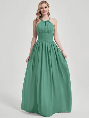 Eucalyptus Pleated Halter Sleeveless A-Line Chiffon Bridesmaid Dress
