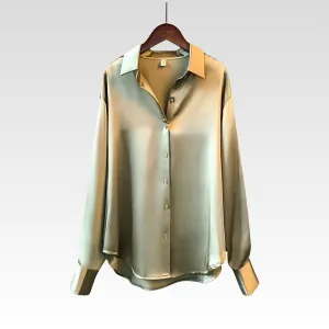 Evelyn Satin Button-Up Blouse