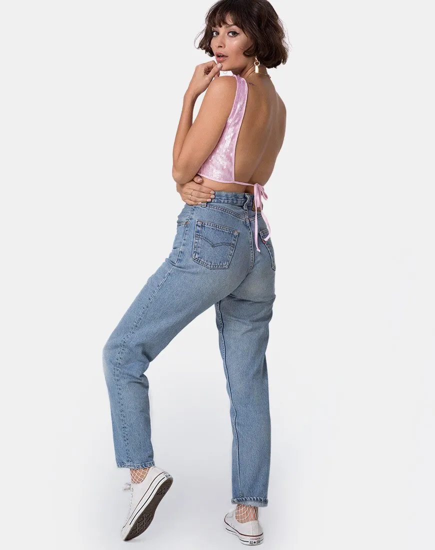 Faith Crop Top in Pink Tint Sequin
