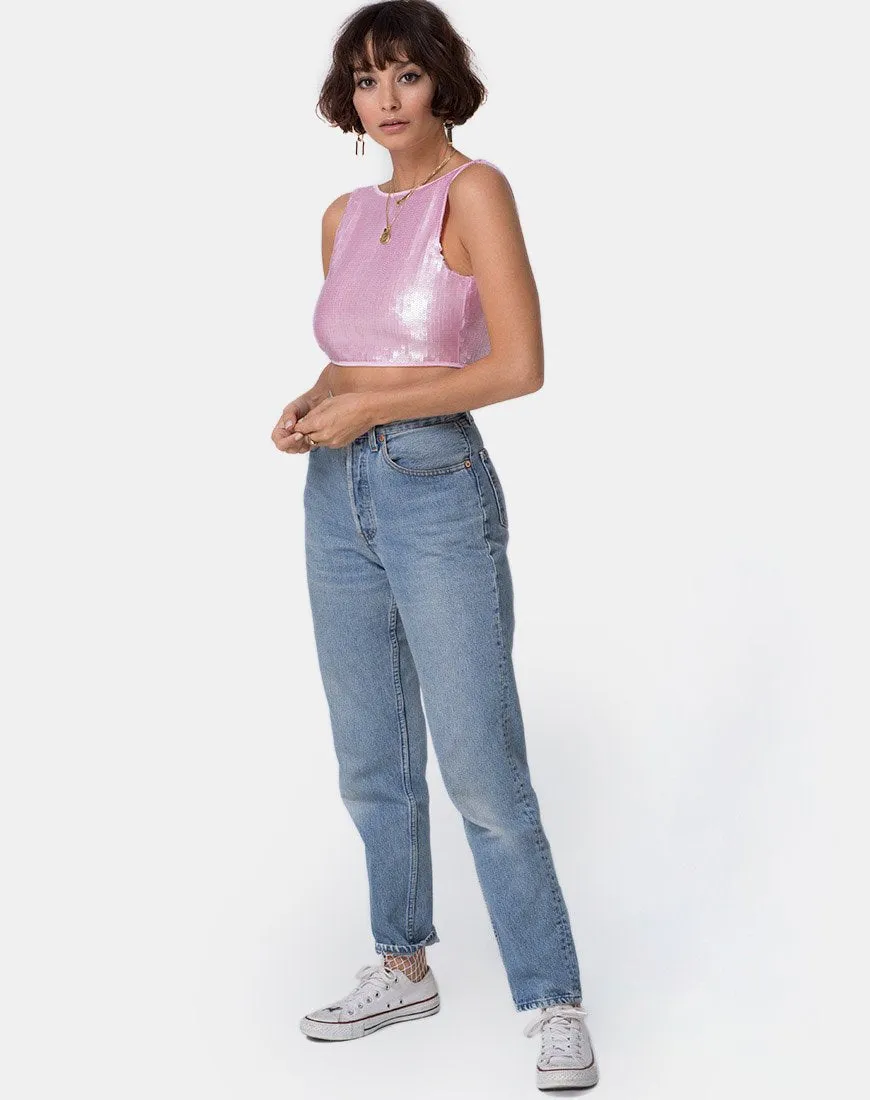 Faith Crop Top in Pink Tint Sequin