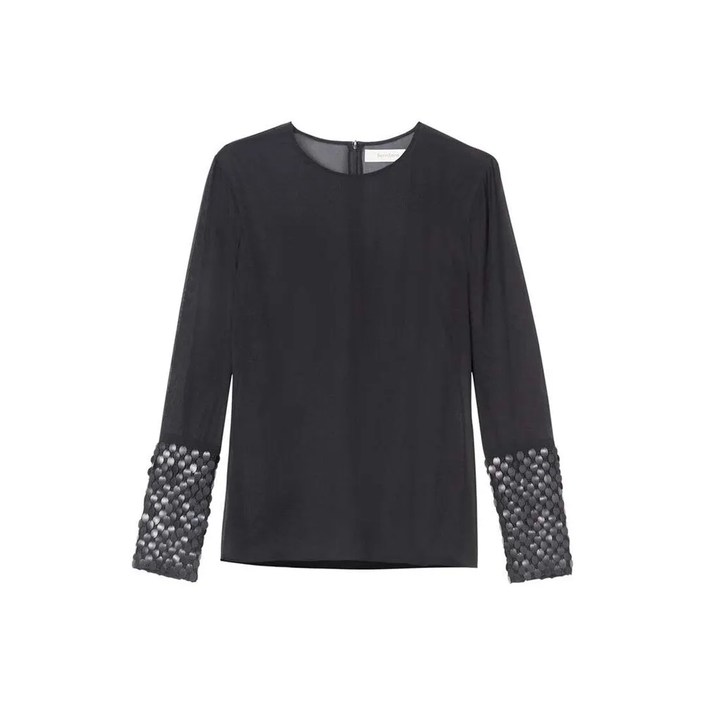 Farah Embroidered Chiffon Top - Black