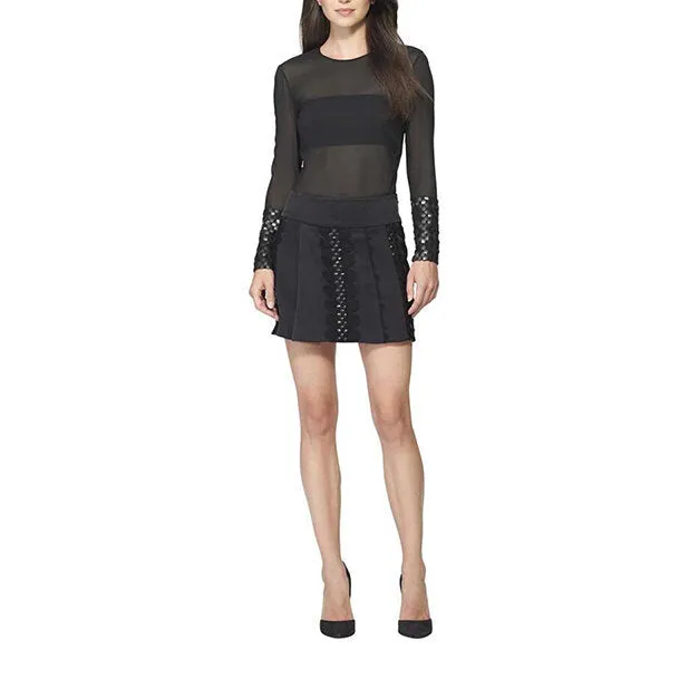 Farah Embroidered Chiffon Top - Black
