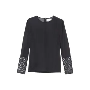 Farah Embroidered Chiffon Top - Black