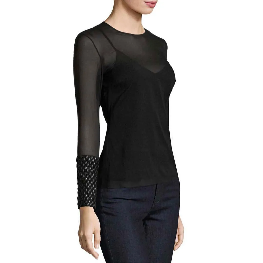 Farah Embroidered Chiffon Top - Black