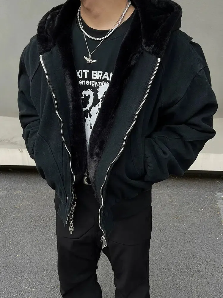 Faux Fur Lined Zip-Up Jacket