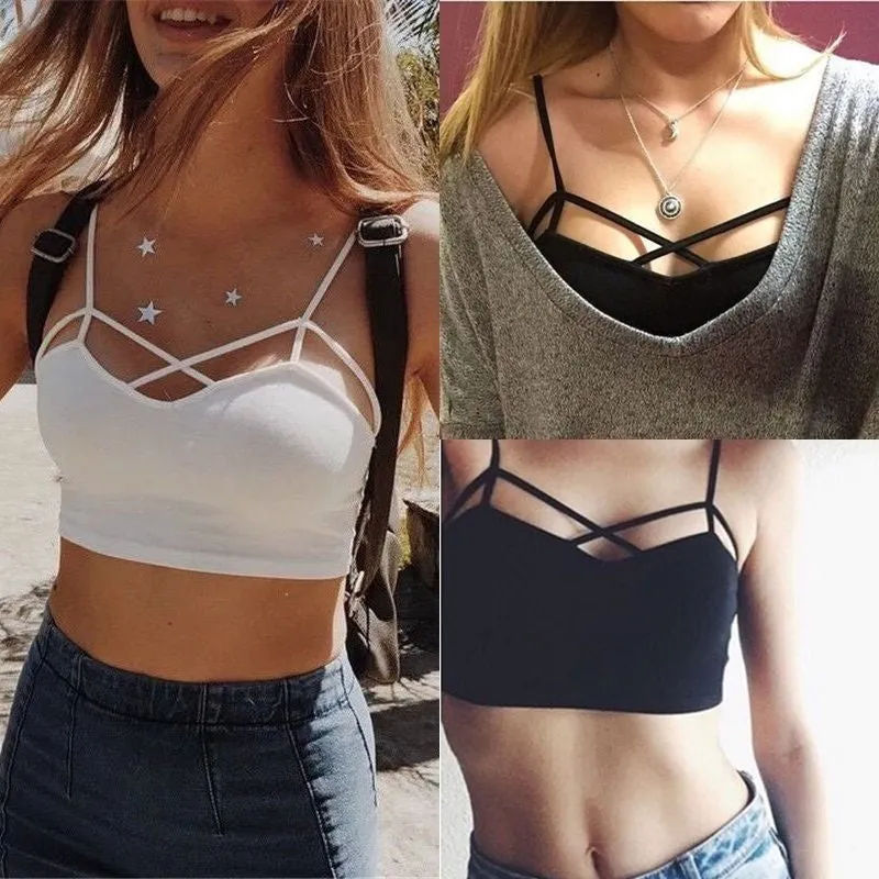 female strappy bra bralette sexy bustier crop top Stripe Grey cropped tops women Bandage Halter Tank Tops Camisole K