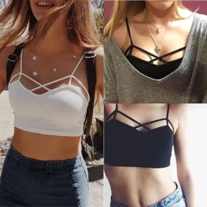 female strappy bra bralette sexy bustier crop top Stripe Grey cropped tops women Bandage Halter Tank Tops Camisole K