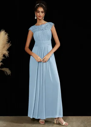 [Final Sale] Cornflower Blue Lace Open Back Floor Length Silky Chiffon Formal Evening Mother Dress