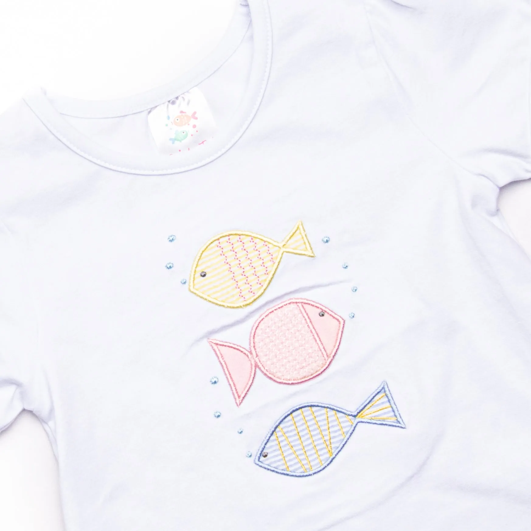 Fins and Friends Applique Girl Top, White