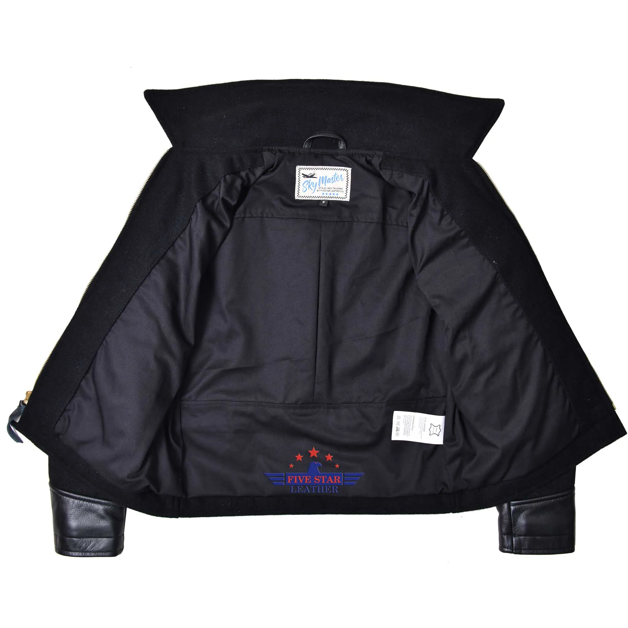 FiveStar leather 40s Style Men Sports Jacket Black Wool Fabric