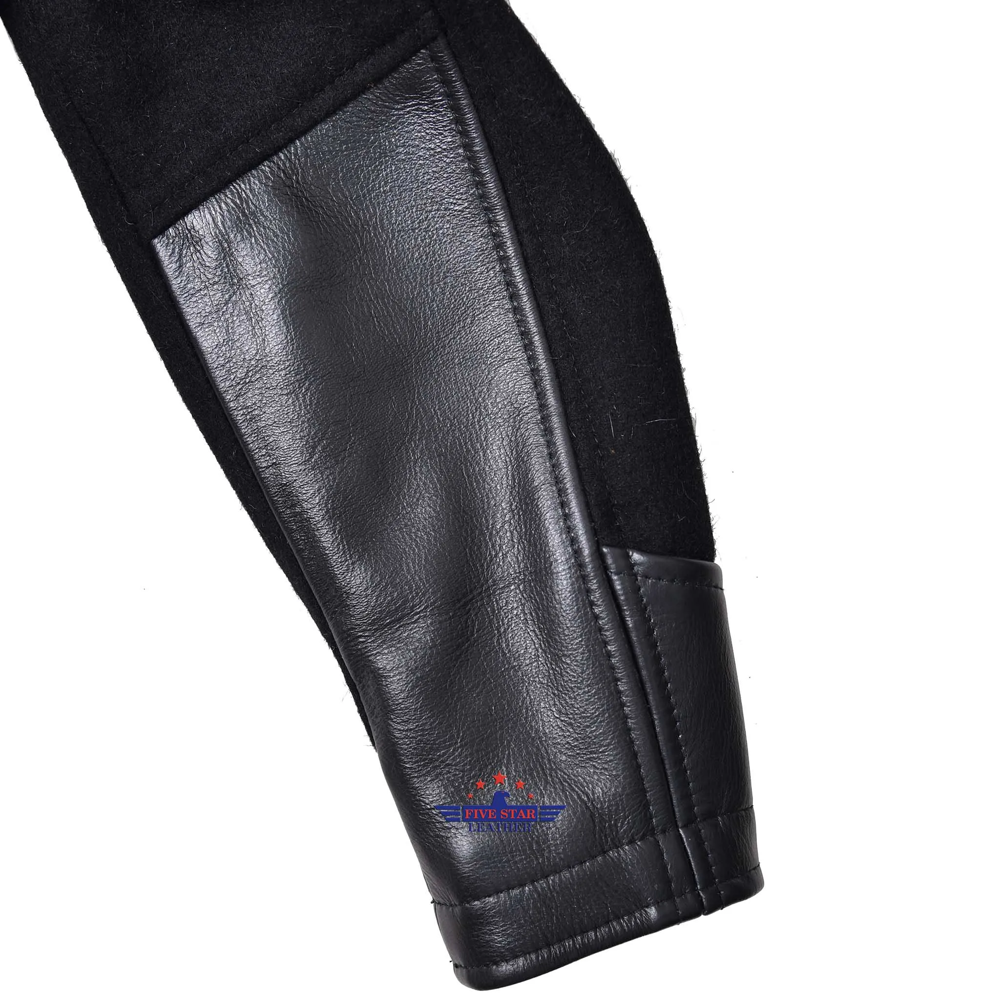 FiveStar leather 40s Style Men Sports Jacket Black Wool Fabric