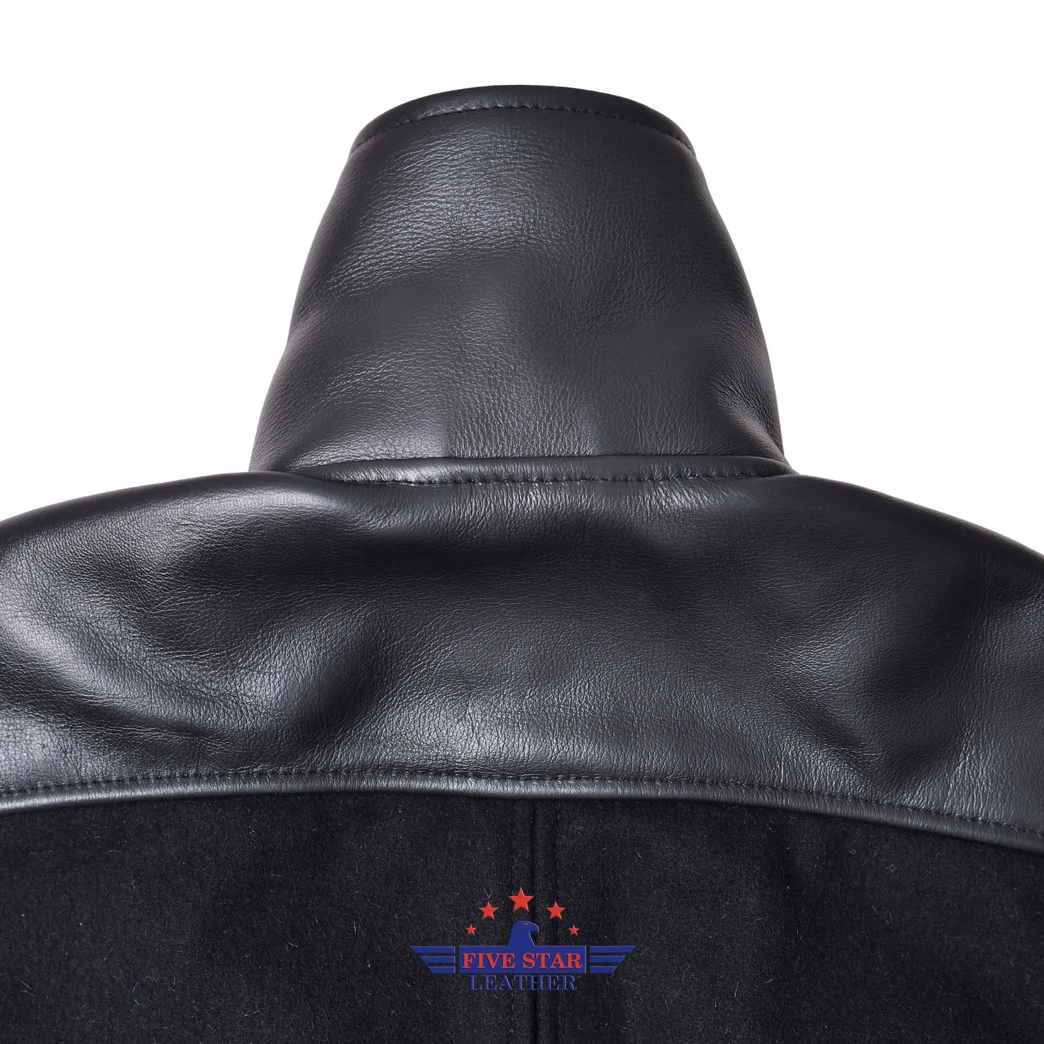 FiveStar leather 40s Style Men Sports Jacket Black Wool Fabric