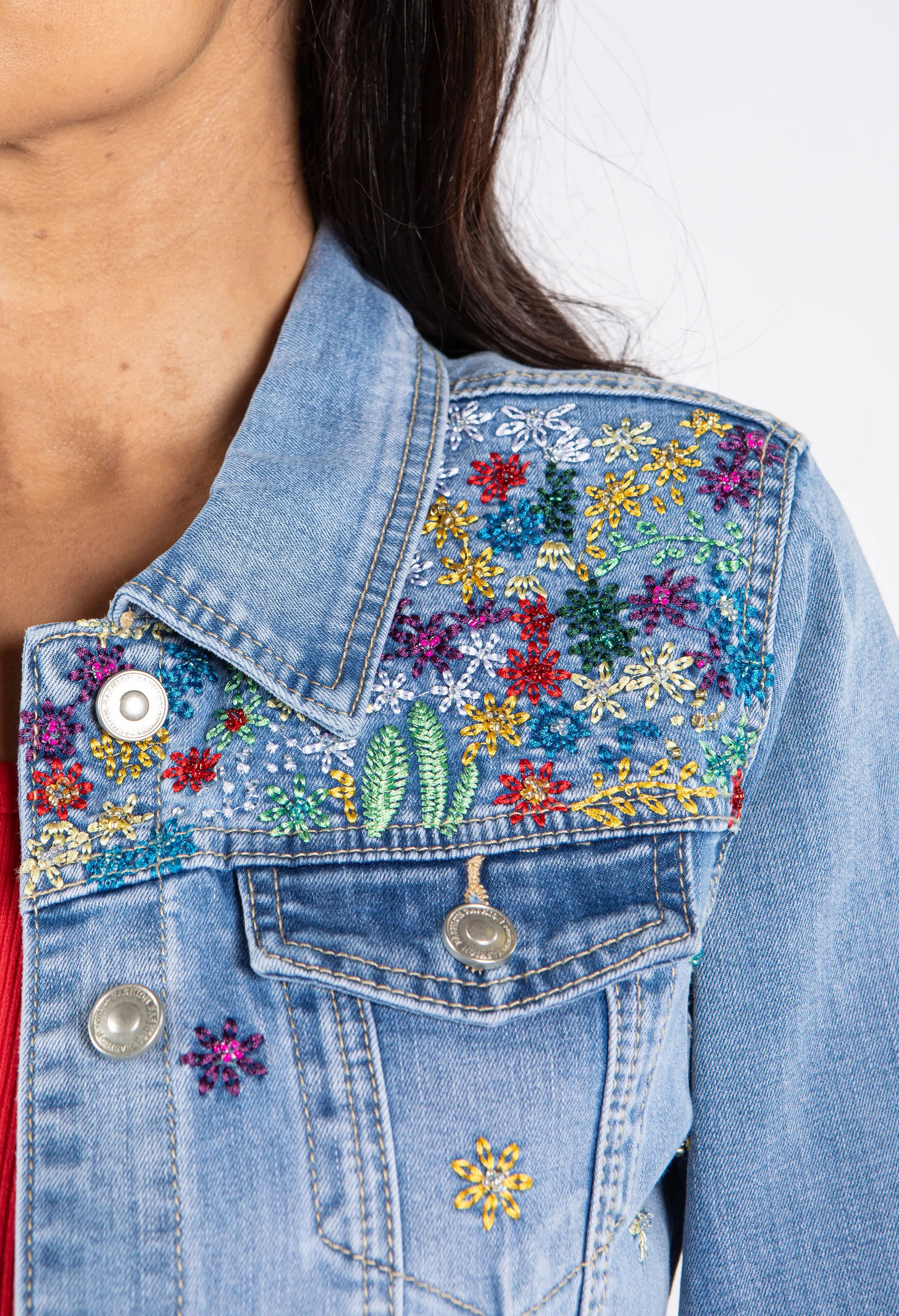 Floral Beaded Denim Jacket