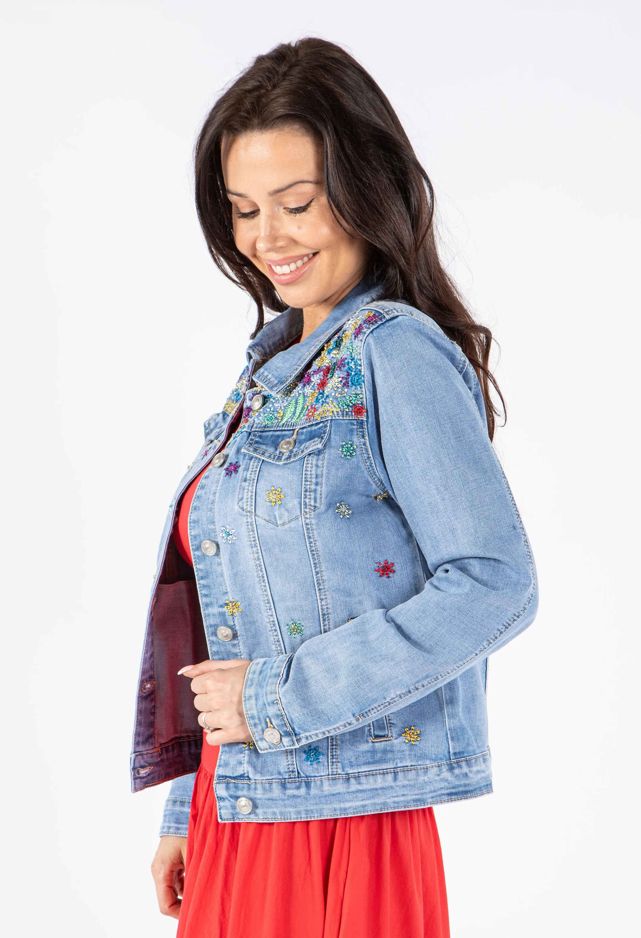 Floral Beaded Denim Jacket