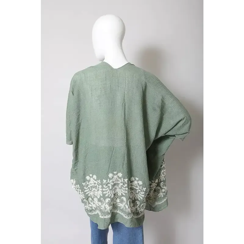 Floral Embroidered Stitch Kimono