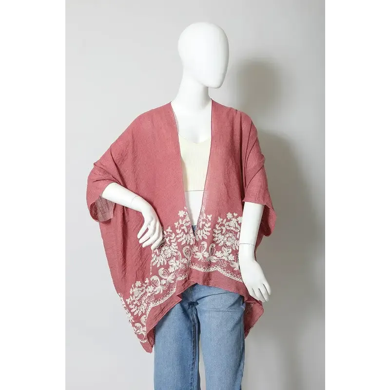 Floral Embroidered Stitch Kimono