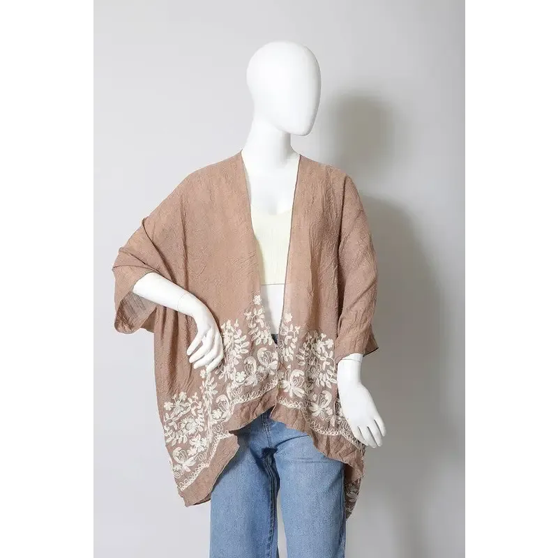 Floral Embroidered Stitch Kimono