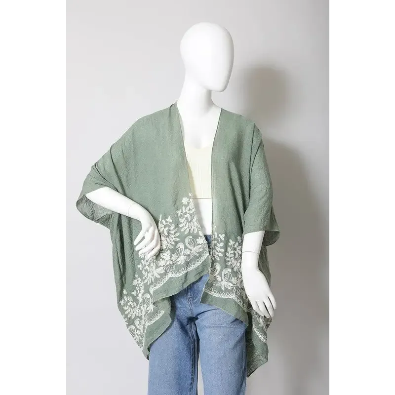 Floral Embroidered Stitch Kimono