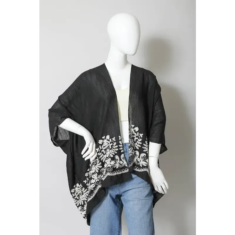 Floral Embroidered Stitch Kimono