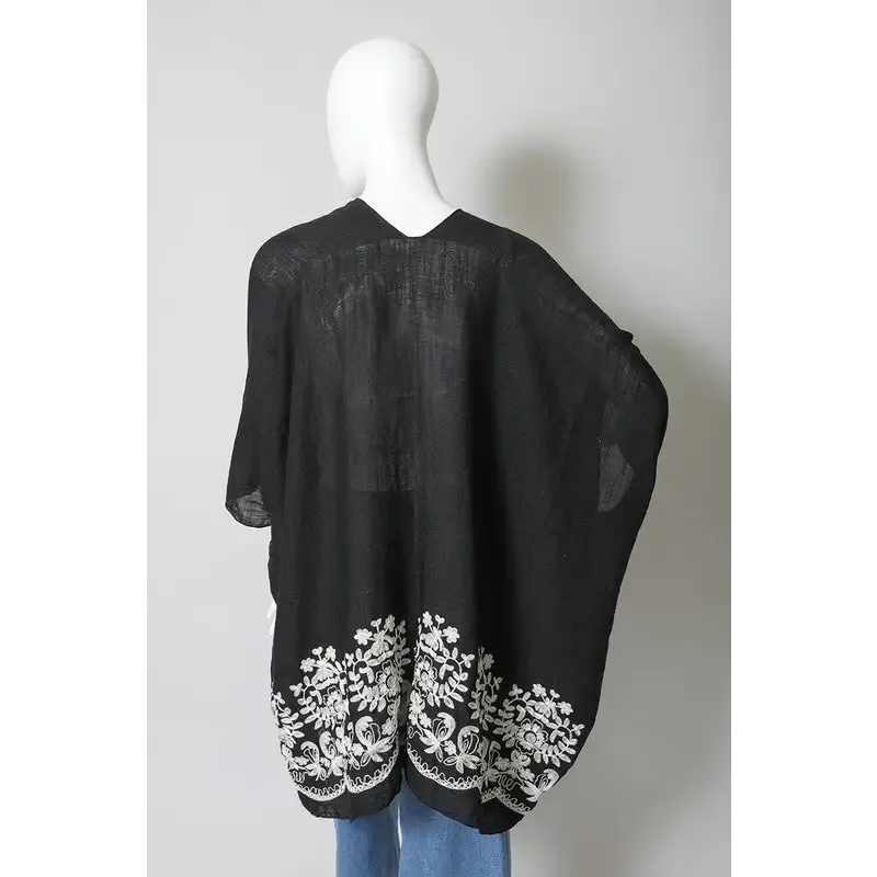 Floral Embroidered Stitch Kimono