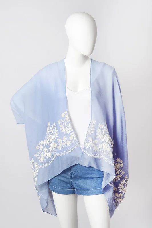 Floral Embroidered Trim Kimono