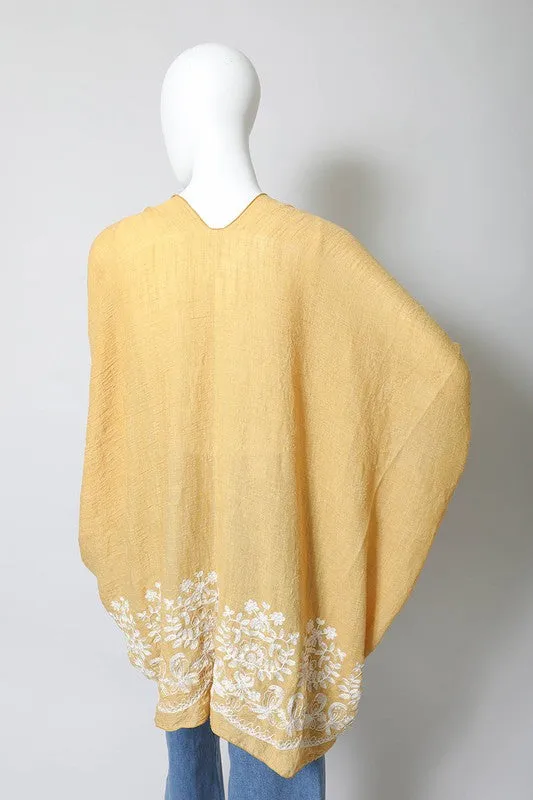 Floral Embroidered Trim Kimono