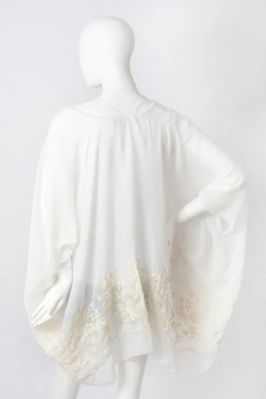 Floral Embroidered Trim Kimono