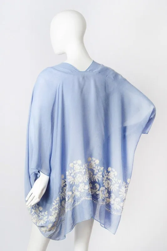 Floral Embroidered Trim Kimono
