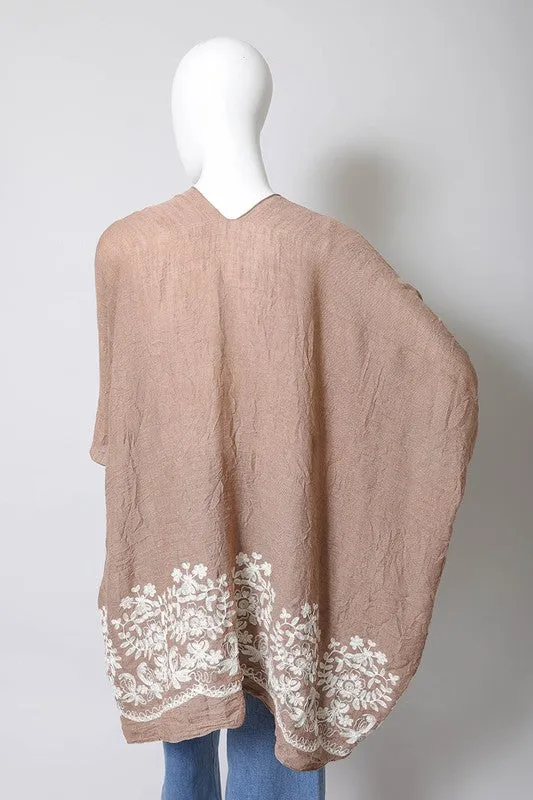Floral Embroidered Trim Kimono