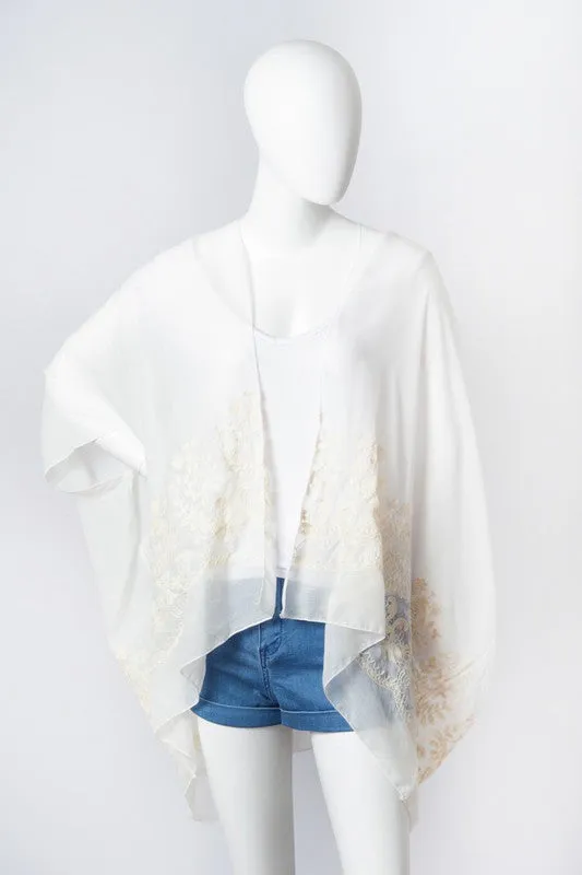 Floral Embroidered Trim Kimono