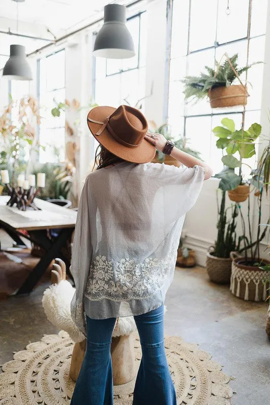 Floral Embroidered Trim Kimono