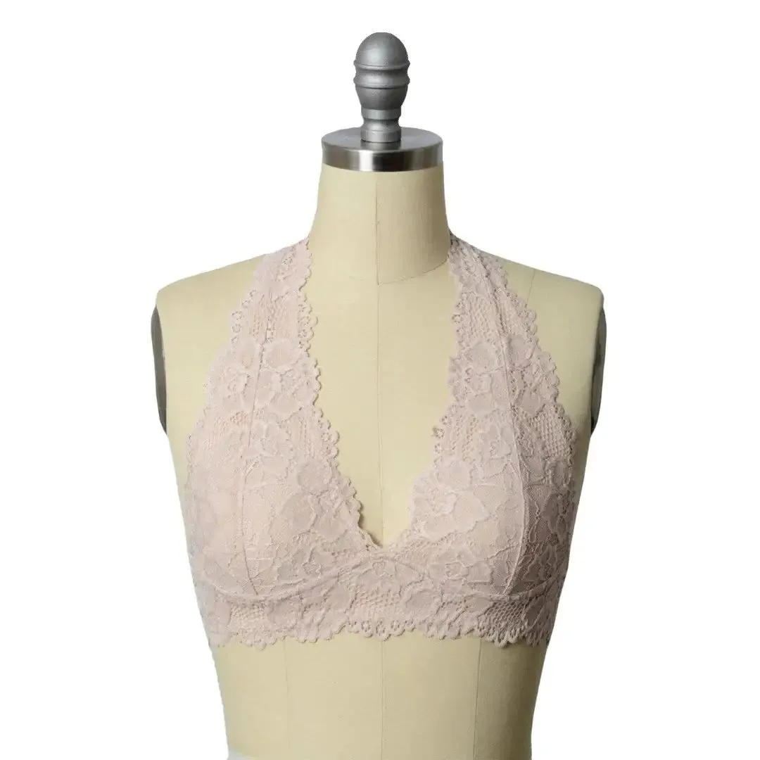 FLORAL LACE HALTER BRALETTE TOP