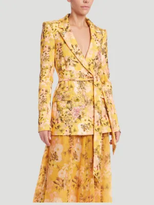 Floral Printed Tie Waist Blazer