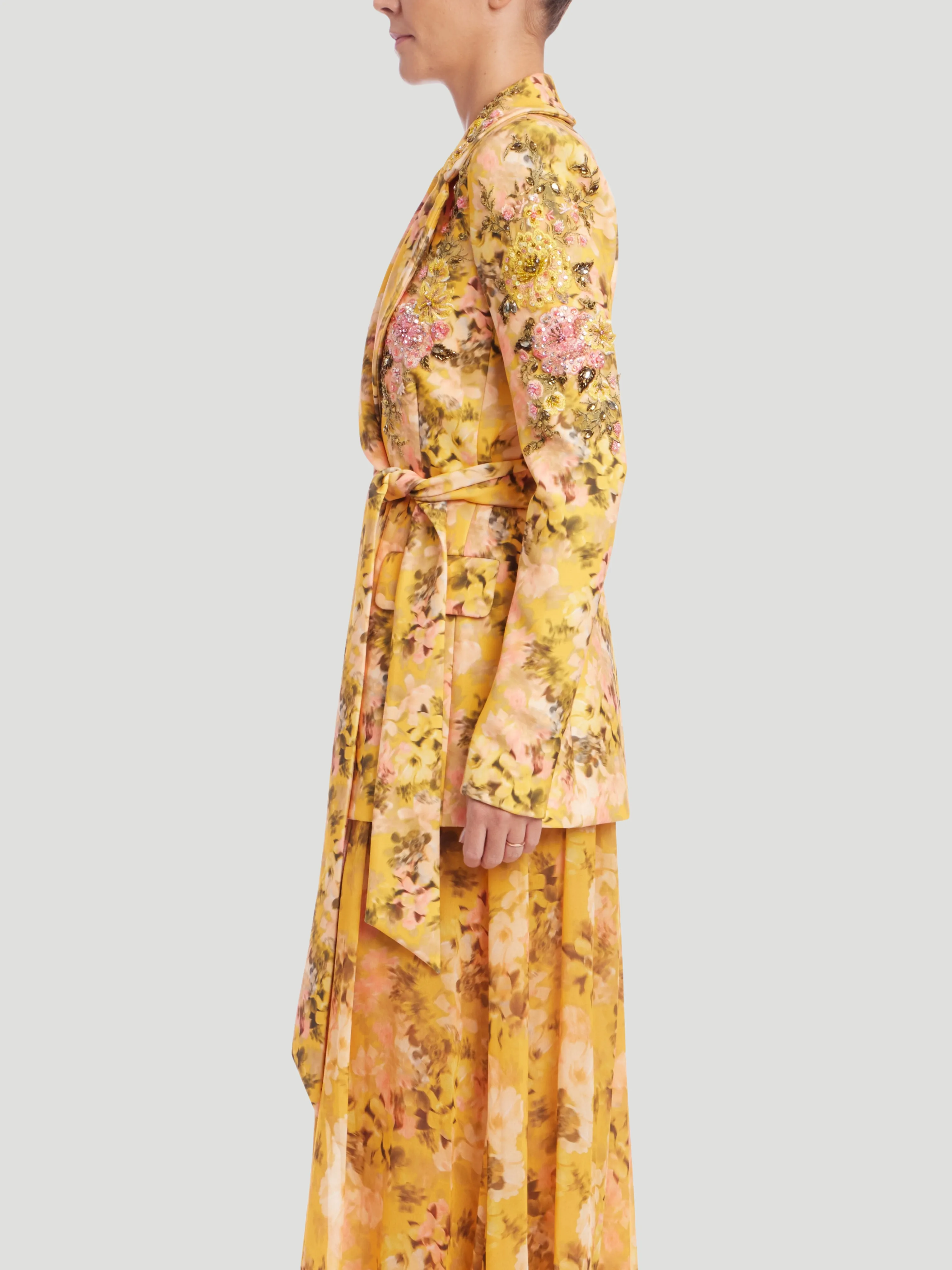 Floral Printed Tie Waist Blazer