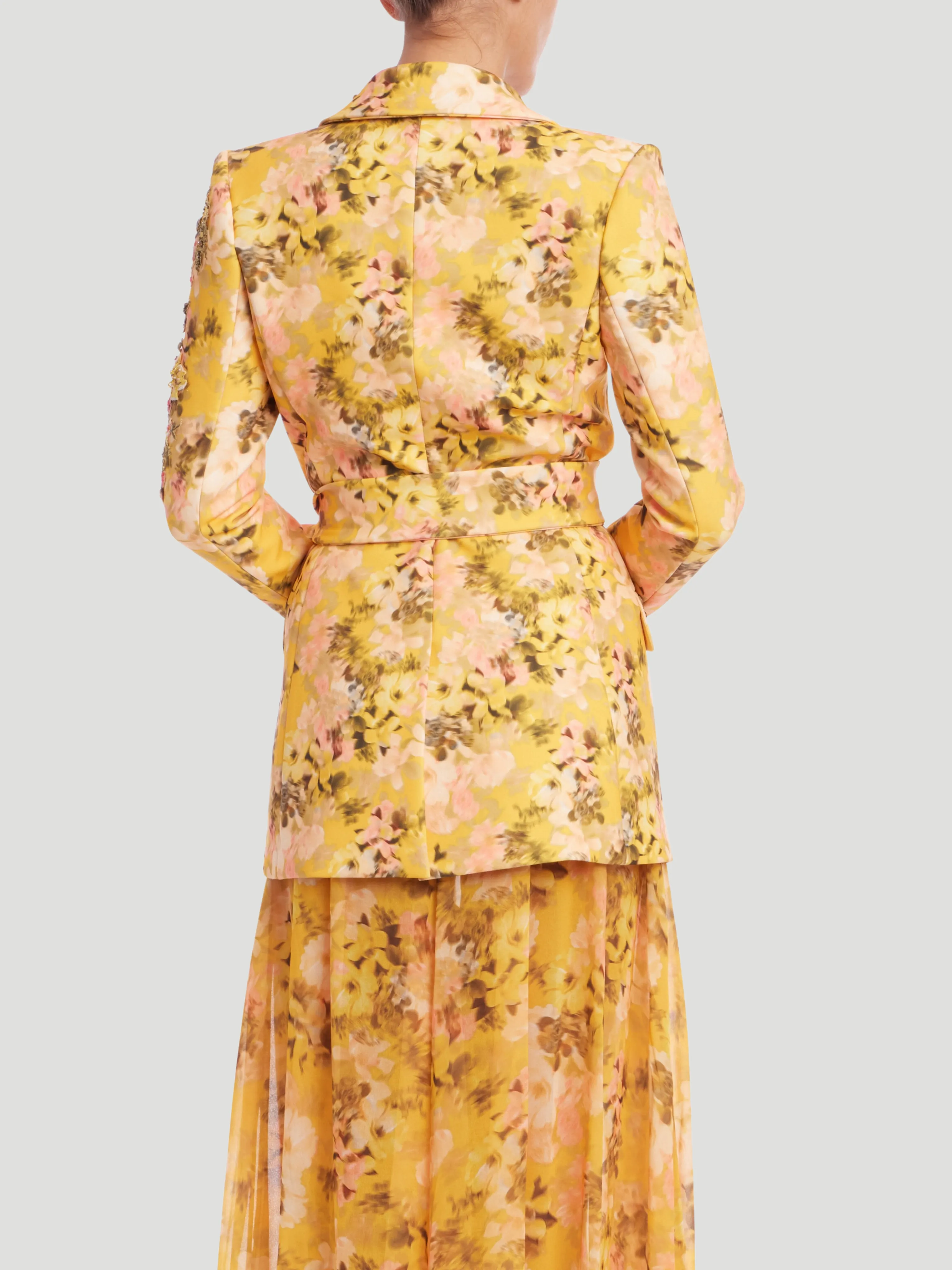 Floral Printed Tie Waist Blazer