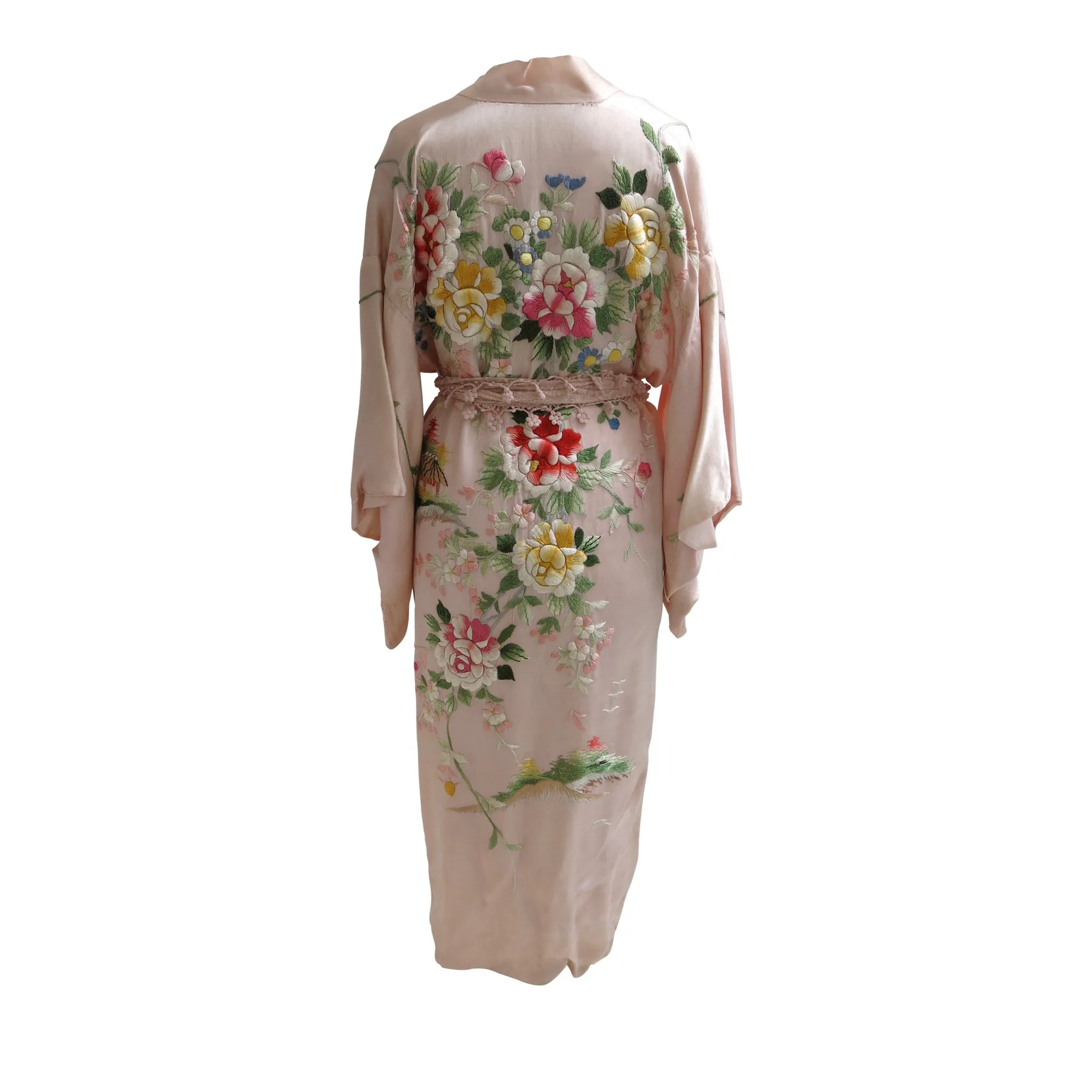 Flower Embroidered Powder Pink Silk Vintage Kimono