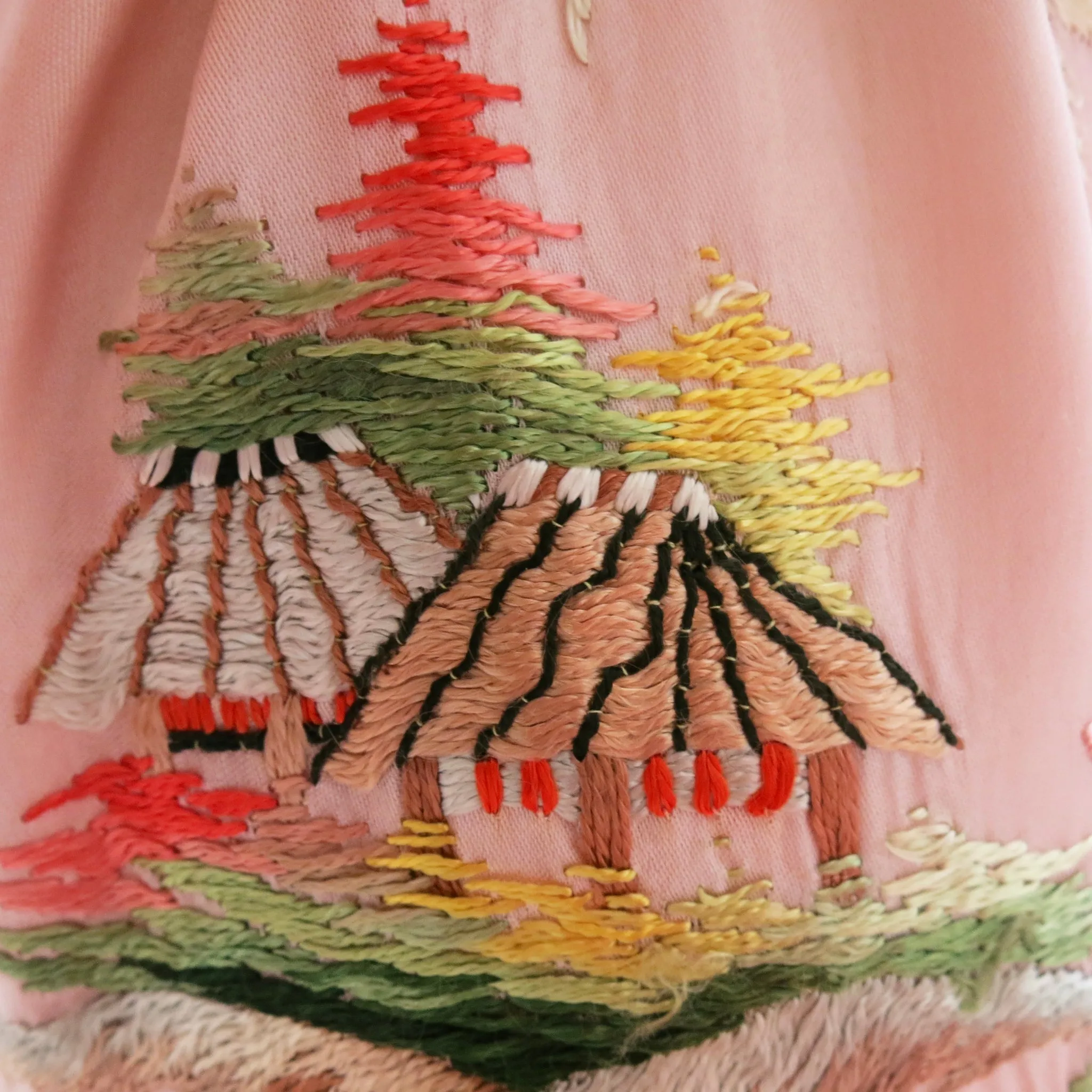 Flower Embroidered Powder Pink Silk Vintage Kimono