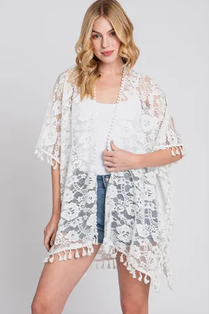 FLOWER PATTERN CROCHET LACE COVER-UP
