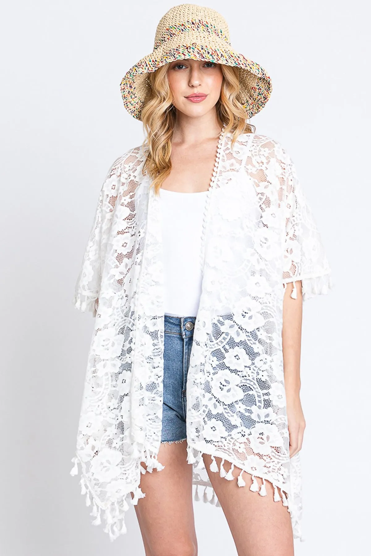 FLOWER PATTERN CROCHET LACE COVER-UP