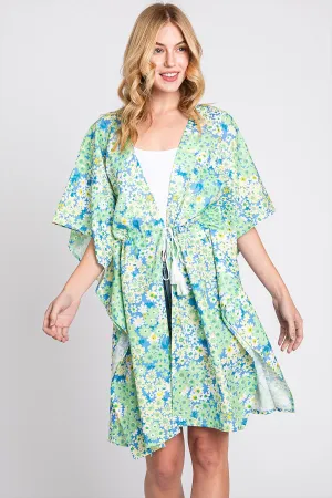 FLOWER PRINT SELF-TIE DRAWSTRING OPEN FRONT COVER