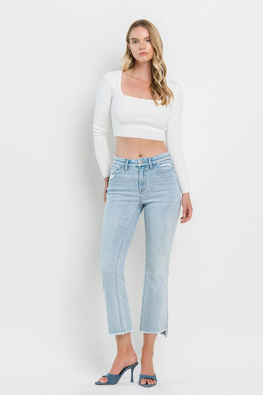 Flying Monkey High Rise Slant Cropped Flare with Step Hem
