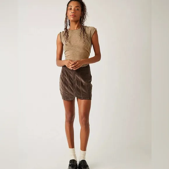 Free People corduroy skirt zip up brown