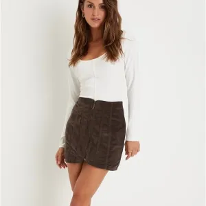 Free People corduroy skirt zip up brown