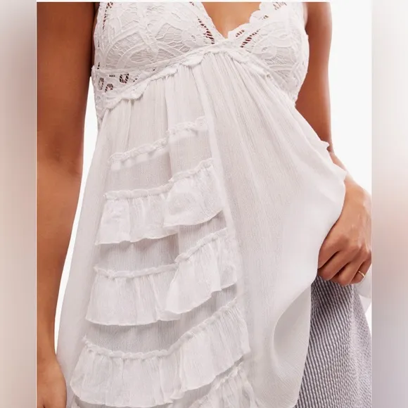 Free People White Adelia Halter Top Lace Nightgown Small NWT