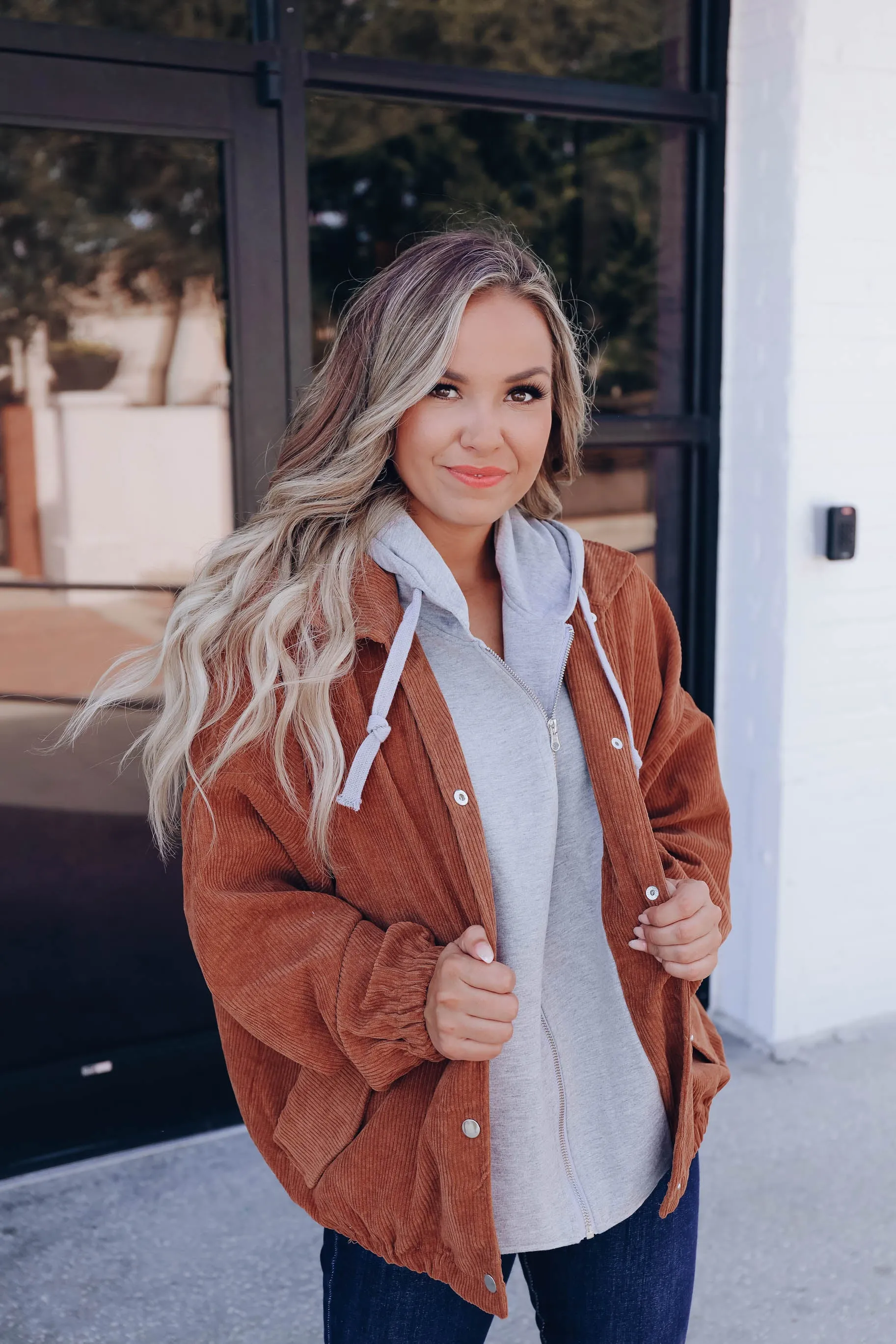 Freestyle Corduroy Contrast Hoodie - Brown