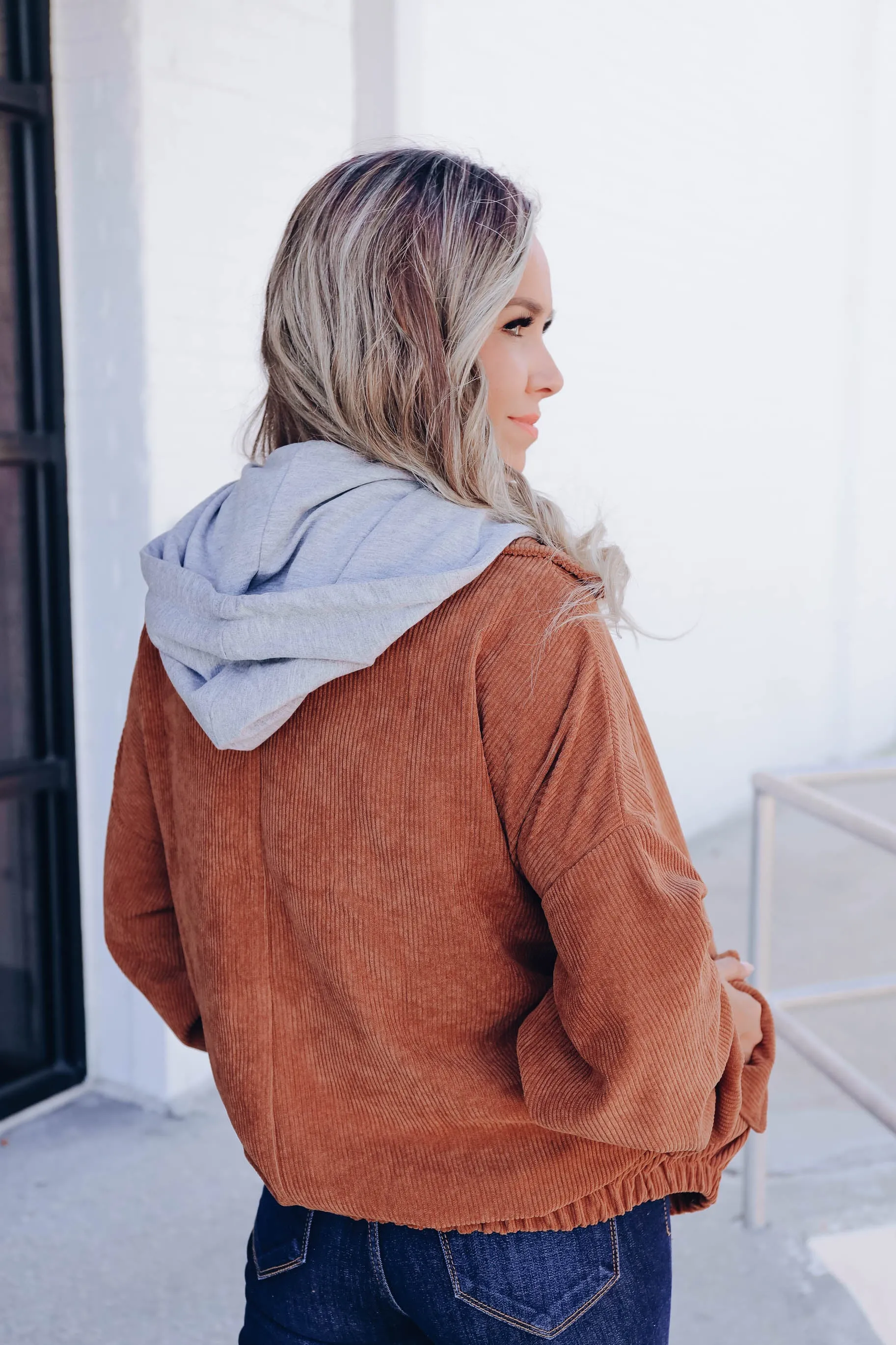 Freestyle Corduroy Contrast Hoodie - Brown