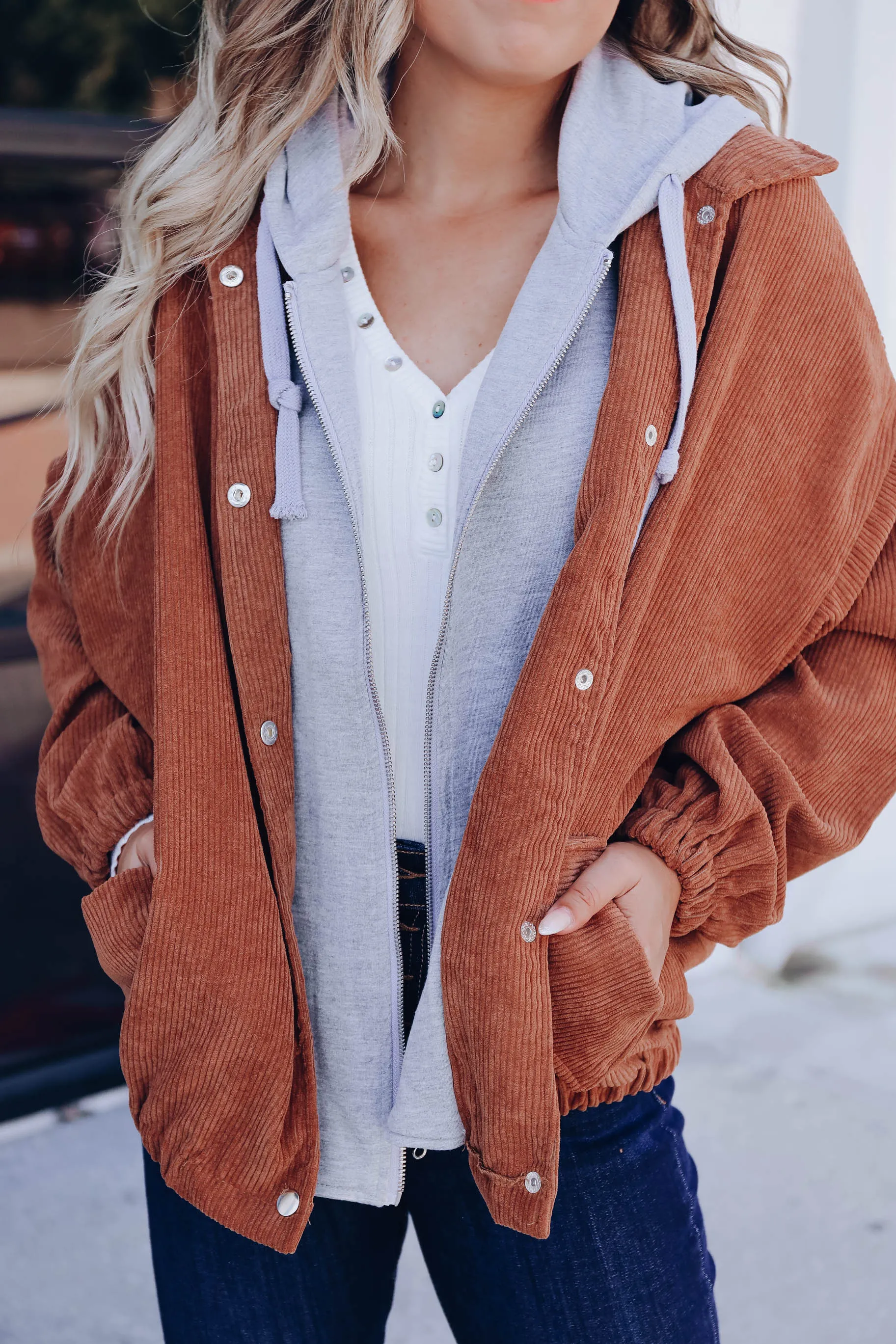 Freestyle Corduroy Contrast Hoodie - Brown