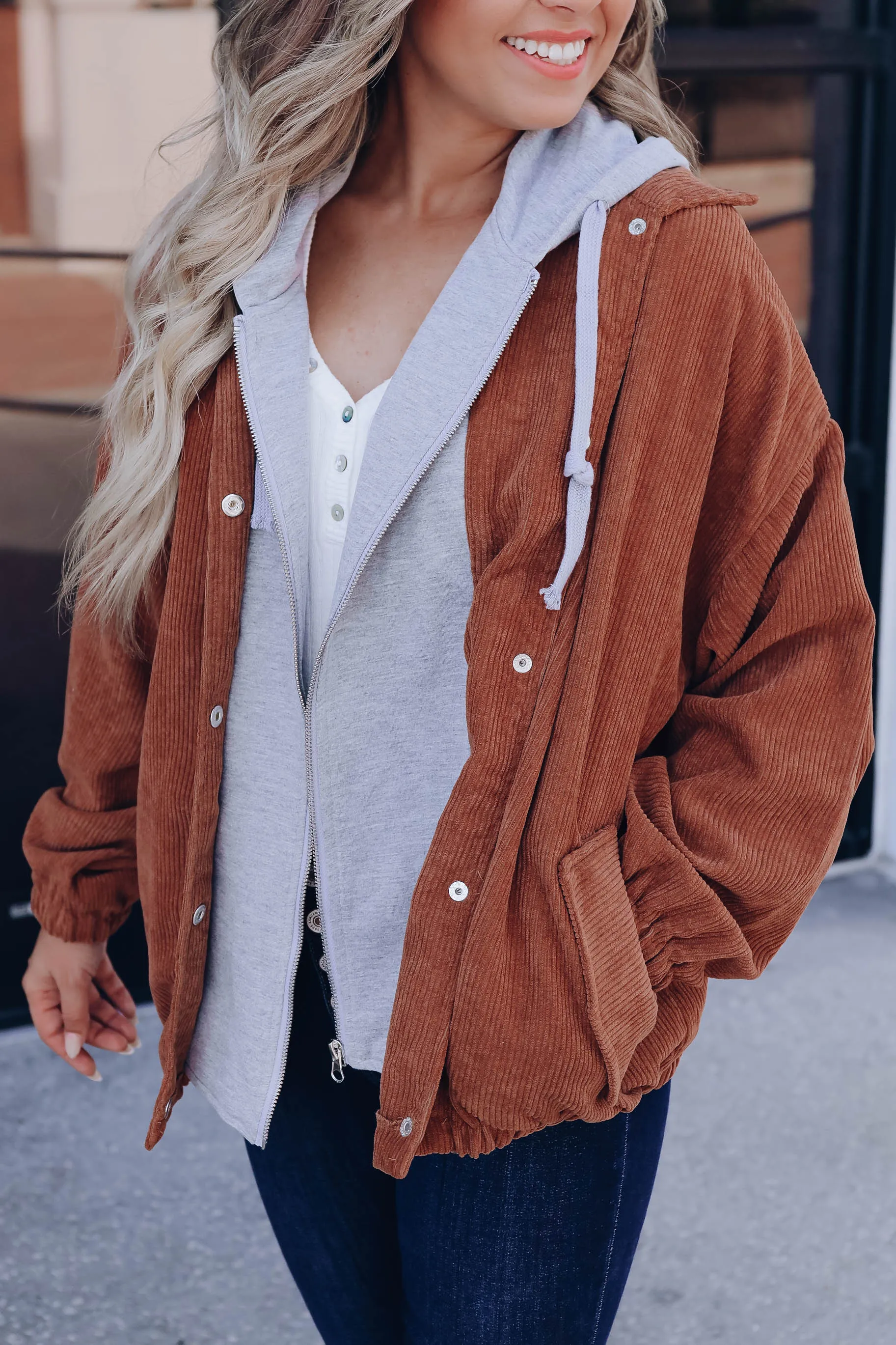 Freestyle Corduroy Contrast Hoodie - Brown